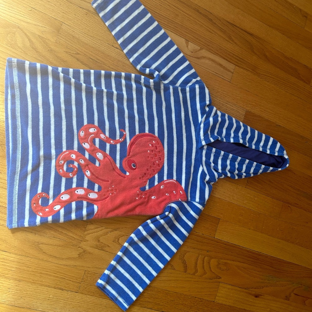 Mini Boden Blue and White Striped Towel Hoodie